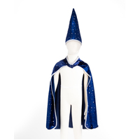 Great Pretenders - Blue & Silver Sparkle Wizard Cape & Hat - Size 4-6