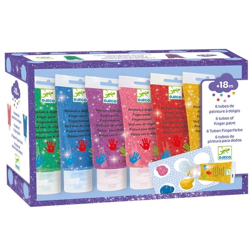 Djeco - 6 Finger Paint Tubes - Glitter