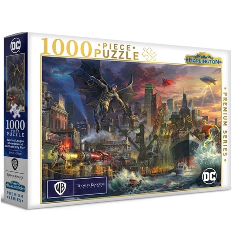 Harlington - Thomas Kinkade Justice League Showdown at Gotham City Pier Puzzle 1000pc