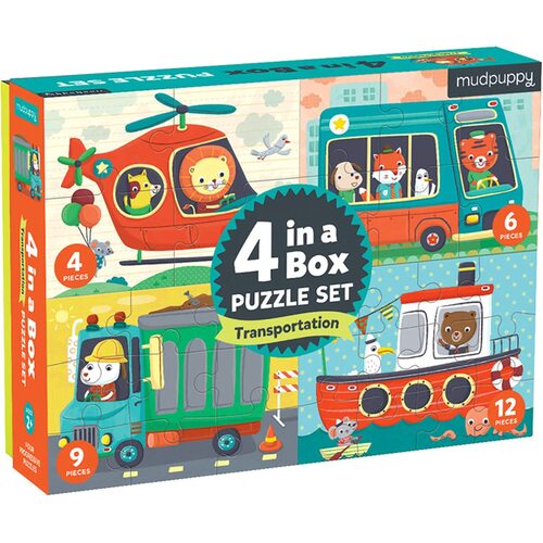 Mudpuppy - 4 in a Box Puzzle Set - Transportation (DAMAGED BOX)