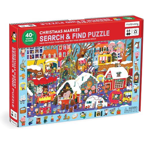 Mudpuppy - Search & Find Puzzle - Christmas Market Puzzle 64pc